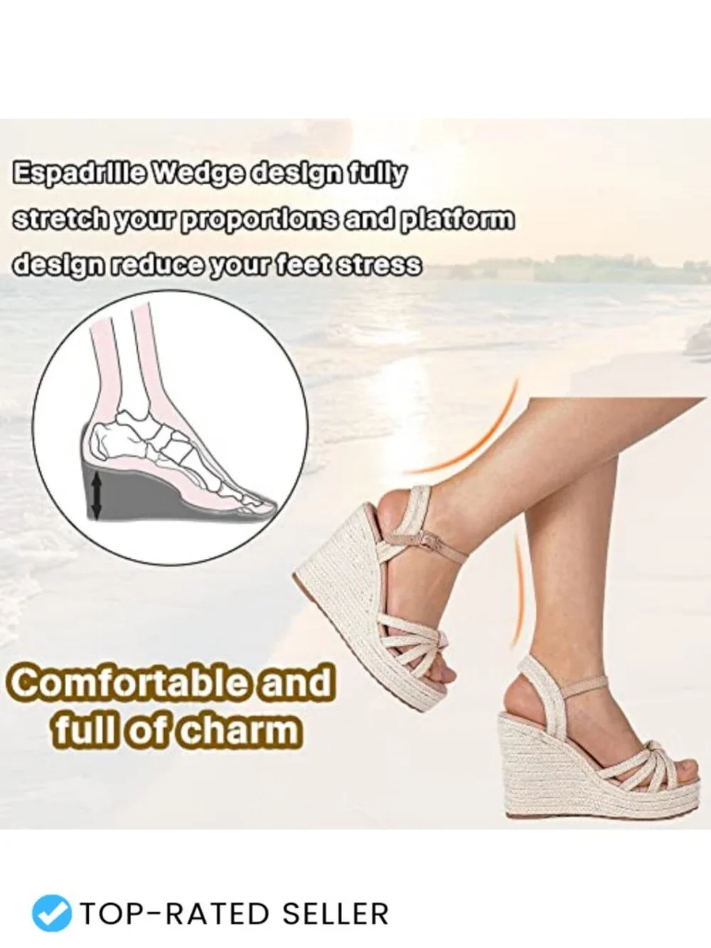 Women's Espadrille Wedge Sandals Open Toe Platform Ankle Strap Canvas